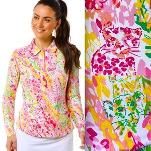 IBKUL Golf Cats Cay Polo Preppy Shirt Long Sleeve Graphic Tee Golf Tennis XS new